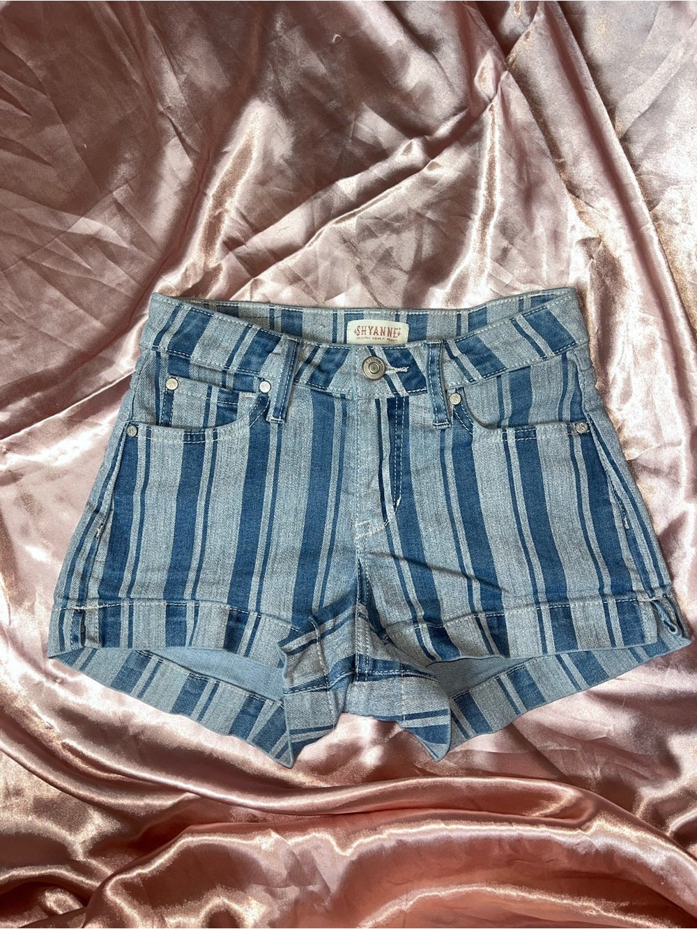 Shyanne Blue & Light-Blue Striped Denim Shorts